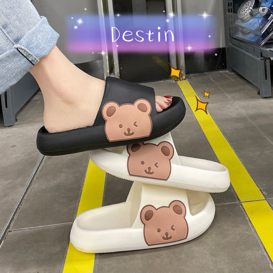 Destin🩰พร้อมส่งจากไทย🛒 (LT-Bear/Bear2) รองเท้าแตะ  ผู้หญิง  รองเท้าแตะส้นแบน ลายหมีน่ารัก แฟชั่น  รองเท้าแตะผู้หญิง นุ่ม