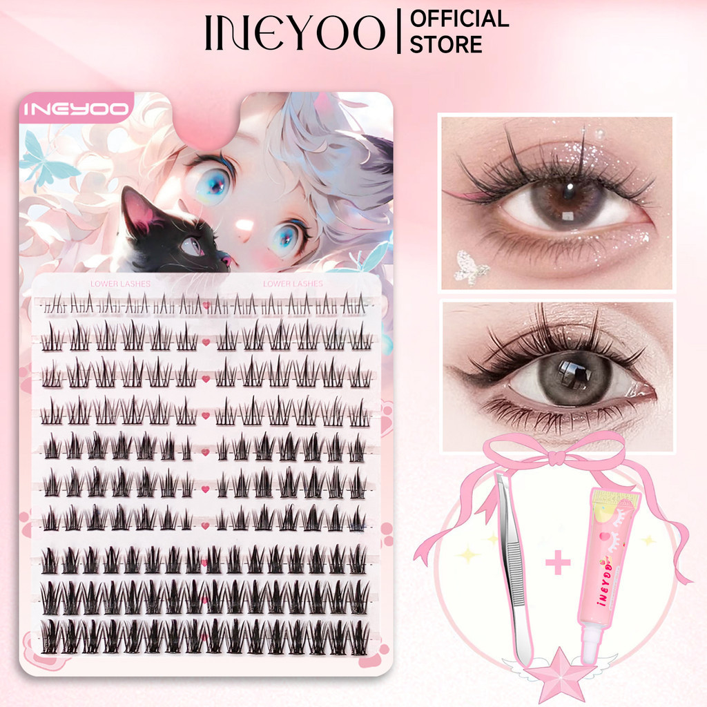 Abpopa Ineyoo 152PCS C Curl Eyelashes Bushy V-Shaped Daily Makeup ประดิษฐ์