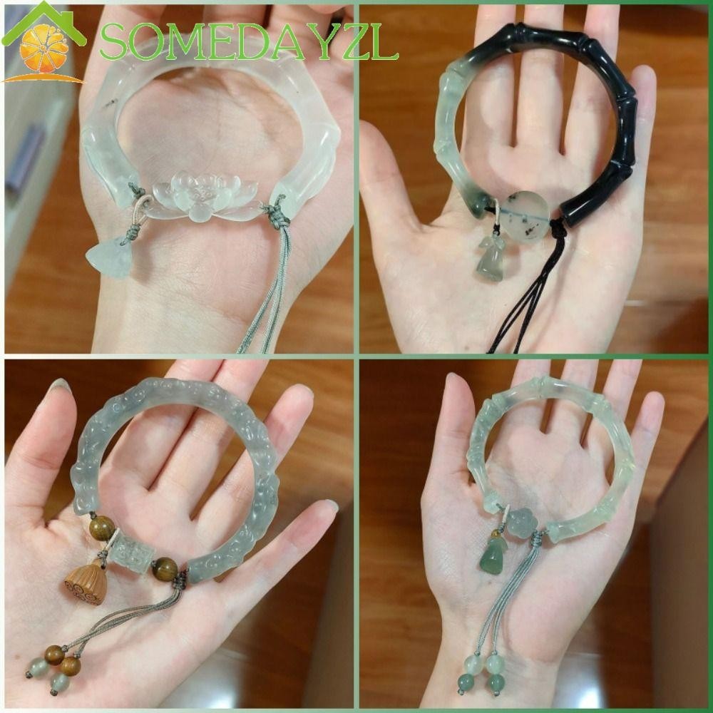 Somedayzl Lotus Bracelet, 58mm Antique Bracelet สร้อยข้อมือแสงจันทร์สีขาว, เครื่องประดับสไตล์จีน National Style Fashion Trend Chinese Ancient Bracelet Girls