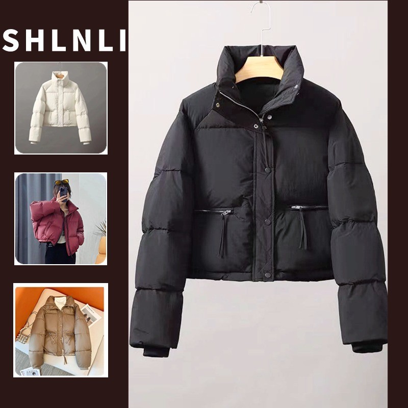 ฤดูใบไม้ร่วงและฤดูหนาวสลิมฟิตยืนปกแจ็คเก็ตผู้หญิงสั้นสบายๆน้ําหนักเบาผ้าฝ้ายเสื้อ