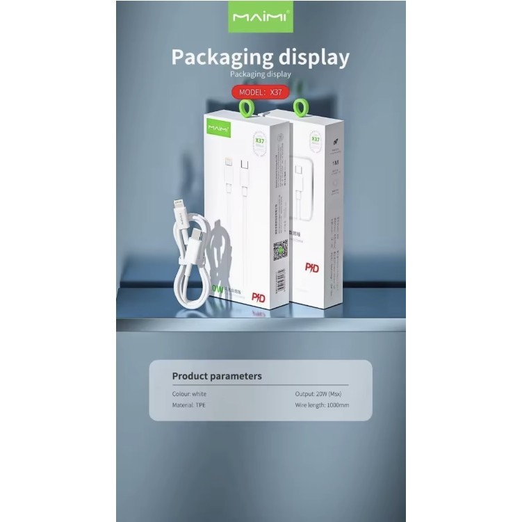 Maimi สายชาร์จ รุ่น X37 20W PD (สายType-C) ชาร์จเร็ว 30 นาที ได้ 60% ชาร์จไอโฟน ไอแพด แอนดรอยด์ แท้1
