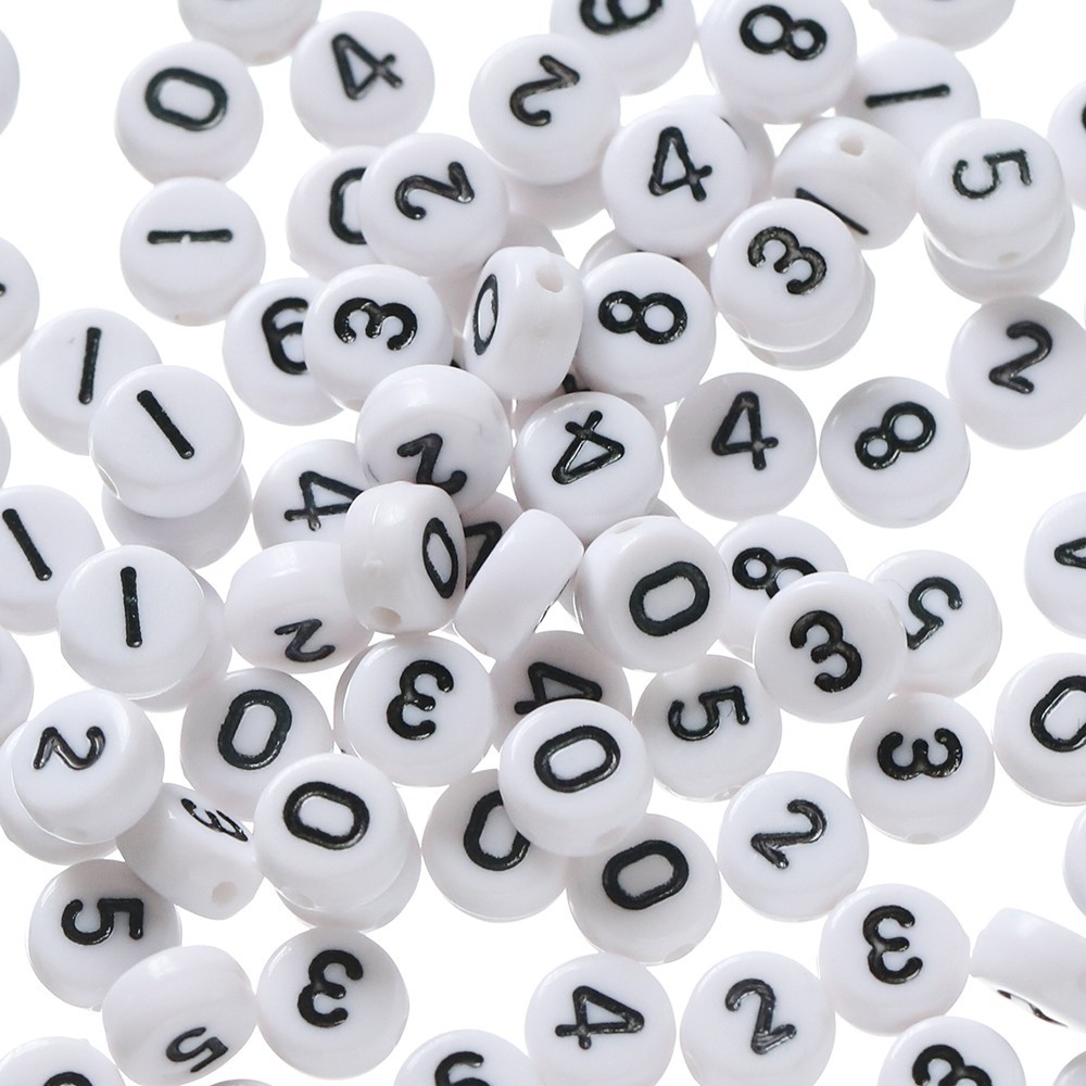 St. kunkka 100 ชิ ้ นอะคริลิคสีขาวพื ้ นหลังสีดําตัวอักษรน ้ ํามันหยดจํานวนลูกปัด 0-9 รอบหลวมจํานวน Spacer ลูกปัดสําหรับ DIY เครื ่ องประดับสร ้ อยข ้ อมือสร ้ อยคอทํา