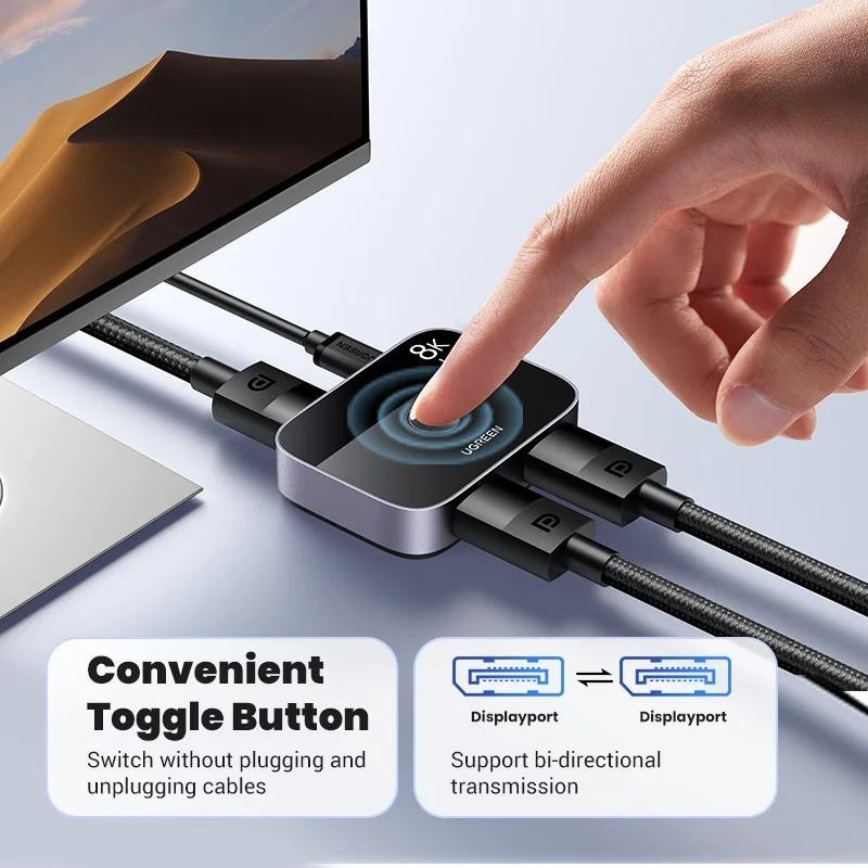 Ugreen Displayport DP1.4 Splitter Switch 8K 4K Bi-Direction สําหรับ Xiaomi กล ่ องวิดีโอเกม DP Cable Switcher Converter