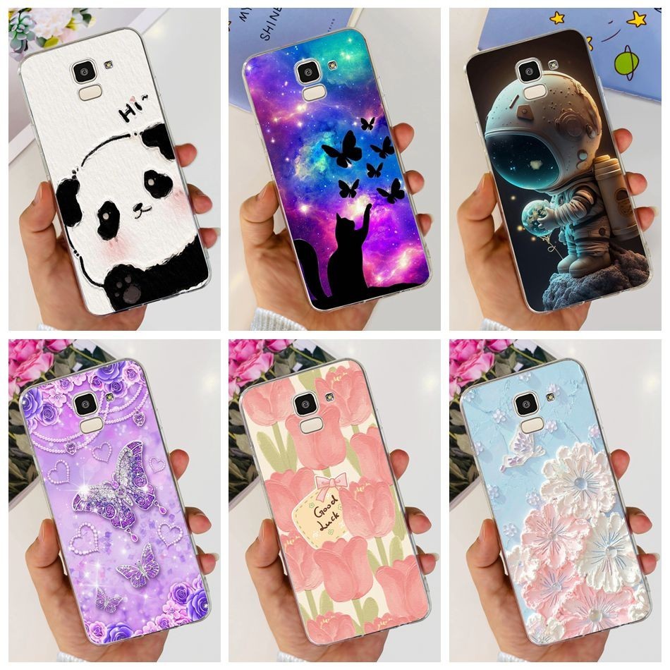 SAMSUNG สําหรับsamsung J6 J6 + กรณีSamsungJ6 J 6 Plus J6Plus 2018 J610G J600G J600Fน่ารักPandaดอกไม้ทาสีซิลิโคนนุ่มTPUเคสโทรศัพท์