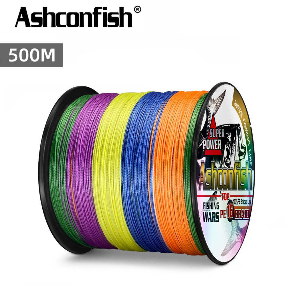 Ashconfish 16 เส ้ น 500 ม . สายตกปลาถัก Dyneema PE สาย x16 Multifilament สายหลายสีถัก PE สายตกปลาลว