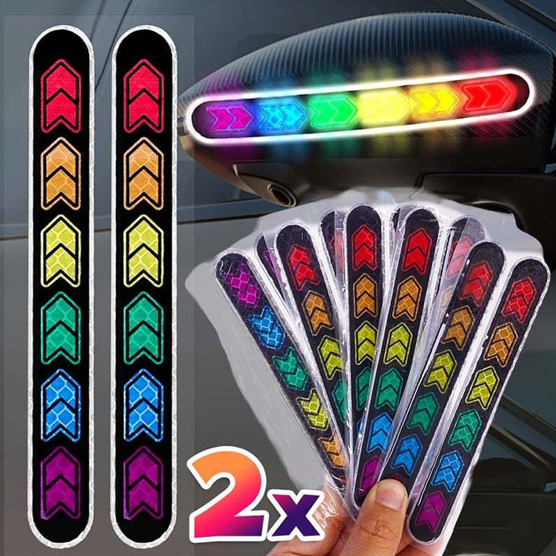 สติ๊กเกอร์สะท้อนแสงรถยนต์สีรุ้ง-เทปสะท้อนแสงนิรภัย-สําหรับกระจกมองหลังรถยนต์หมวกกันน็อคมอเตอร์ไซค์-ป้องกันการชนกัน,กันน้ํา,ป้องกันรอยขีดข่วน-กลางคืนขับรถเตือนก