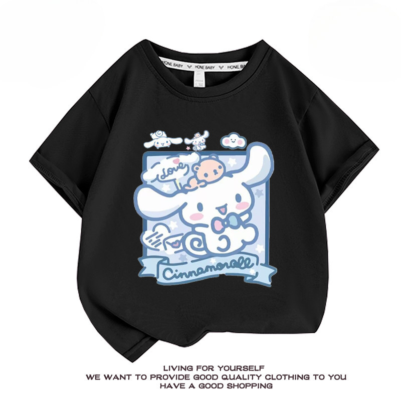 Kuromi เสื้อยืดสําหรับสาวฤดูร้อนใหม่ Yugui สุนัขหูใหญ่สุนัขแฟชั่นเด็ก Casual Top