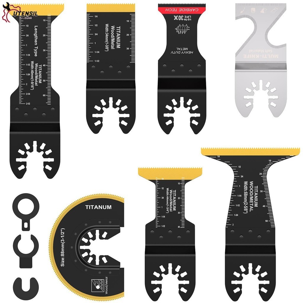 7 ชิ้นใบเลื่อยสั่นตัดที่แม่นยําคาร์ไบด์สั่น Multitool ใบมีดยาวพิเศษไทเทเนียมชุบใบเลื่อย SHOPSBC7343
