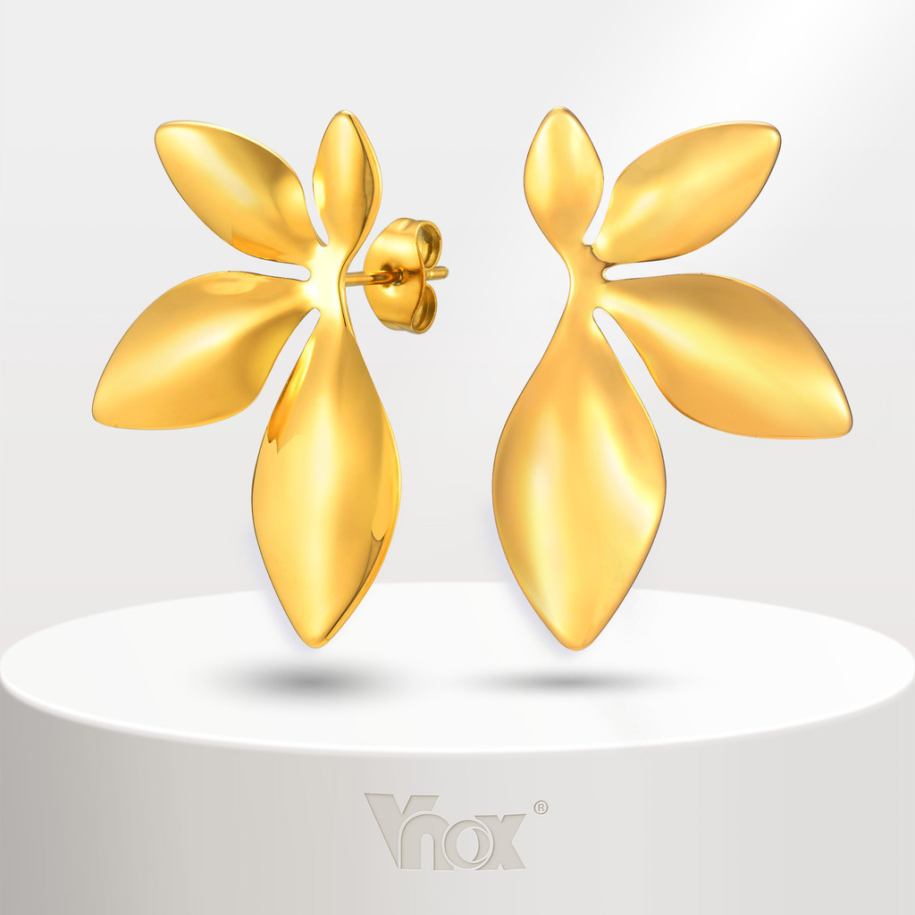 Vnox 4 Leaf Stud ต่างหูสําหรับผู้หญิง Gril,18K Gold Chic Elegant สแตนเลส Non Tarnish ต่างหูเครื่องประดับของขวัญ