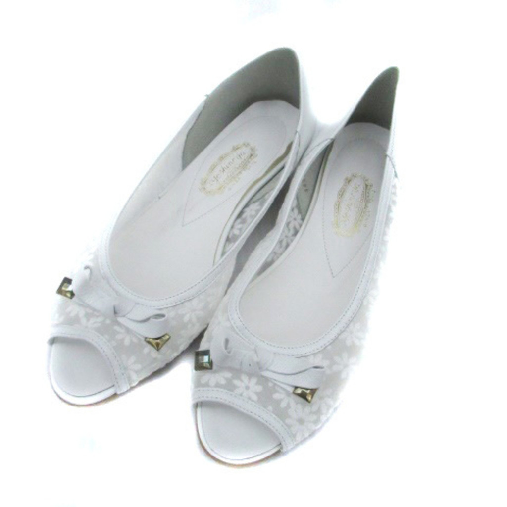 Ginza Yoshinoya Pumps Low Heel Open Toe Floral Pattern 24cm Off White Direct from Japan Secondhand