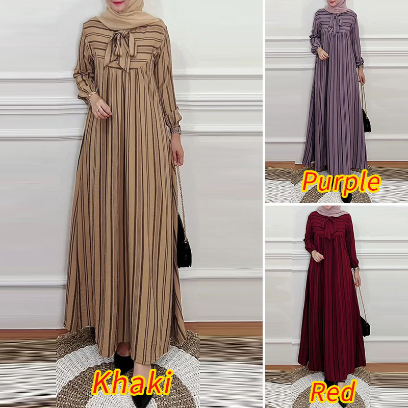 Zanzea ผู ้ หญิงมุสลิมลูกเรือคอหลวม Lace-Up Pleats ชุดเดรสลายไม ่ สม ่ ําเสมอ