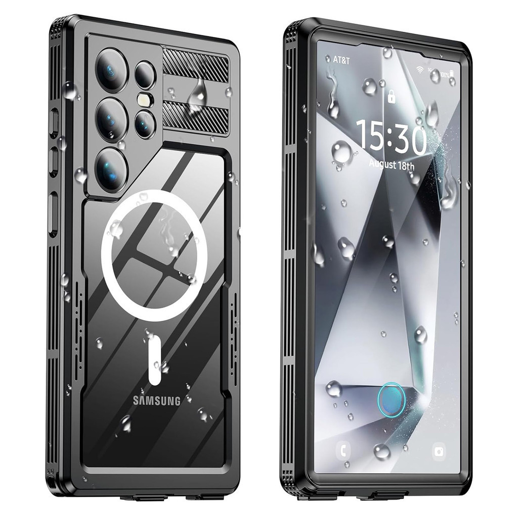 เคสกันน้ำ IP68 สำหรับ Samsung Galaxy S24 S25 Ultra วงแหวนแม่เหล็กสำหรับการชาร์จแบบไร้สาย 360 องศา เคสดำน้ำกันน้ำแบบเต็มตัว
