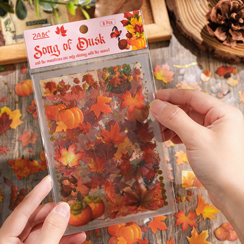8 แผ่น Retro Forest เพลง Series Bronzing สติกเกอร์วรรณกรรม Journal Deco DIY วัสดุกันน้ํา PET Leaf สติกเกอร์
