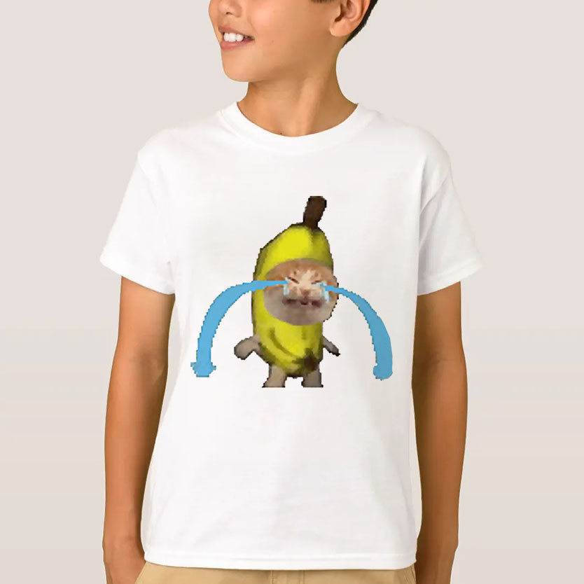 2024 เสื้อยืดลายแมวกล้วยน่ารัก - Banana Cat Meme Tik Tok Unisex ผู้ชายและผู้หญิง