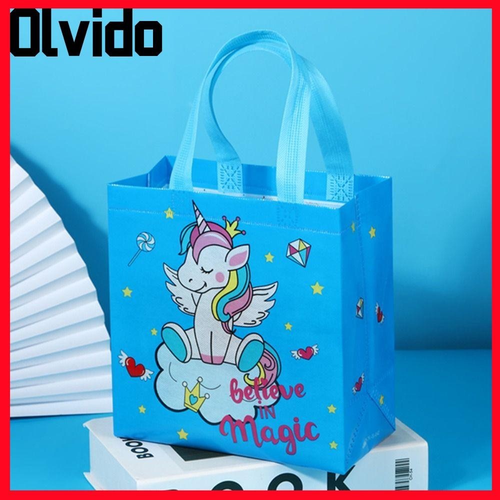 Olvido 1ชิ้น/4ชิ้นกระเป๋าช้อปปิ้งแบบพกพา,ผ้าไม่ทอความจุขนาดใหญ่พิมพ์ถุงสิริ,น่ารักการ์ตูนพิมพ์ยูนิคอร์นของเล่นการจัดเก็บกระเป๋าเป้สะพายหลังเดินป