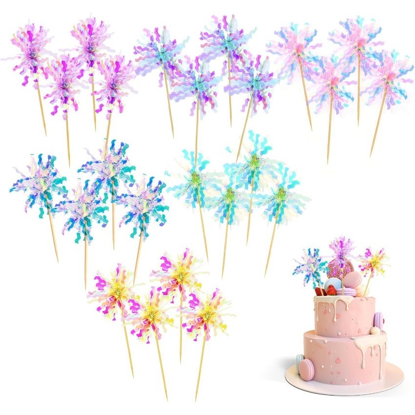 10 ชิ้นเค้กวันเกิดแฮปปี้ Toppers ฟอยล์ Firework Cupcake Toppers Sparkle Tinsel เครื่องดื่ม Stirrers ดอกไม้เค้กตกแต่งอาหารผลไม้ไม้จิ้มฟันสําหรับตกแต่งเค้ก Party Supplies