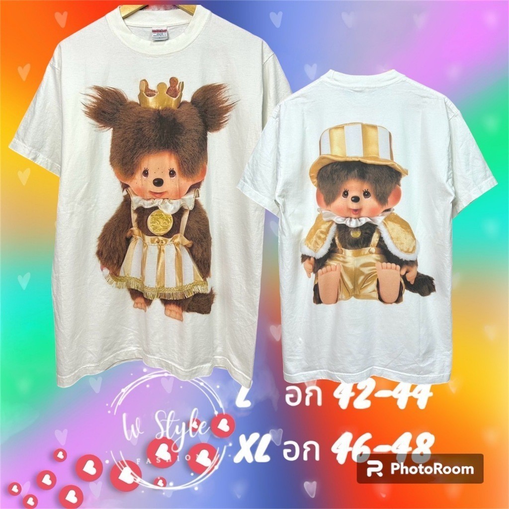 พร้อมส่ง&COD RINA STUDIO ใหม่ เสื้อยืด การ์ตูน ม่อนชิ ผ้าฟอกสีขาว