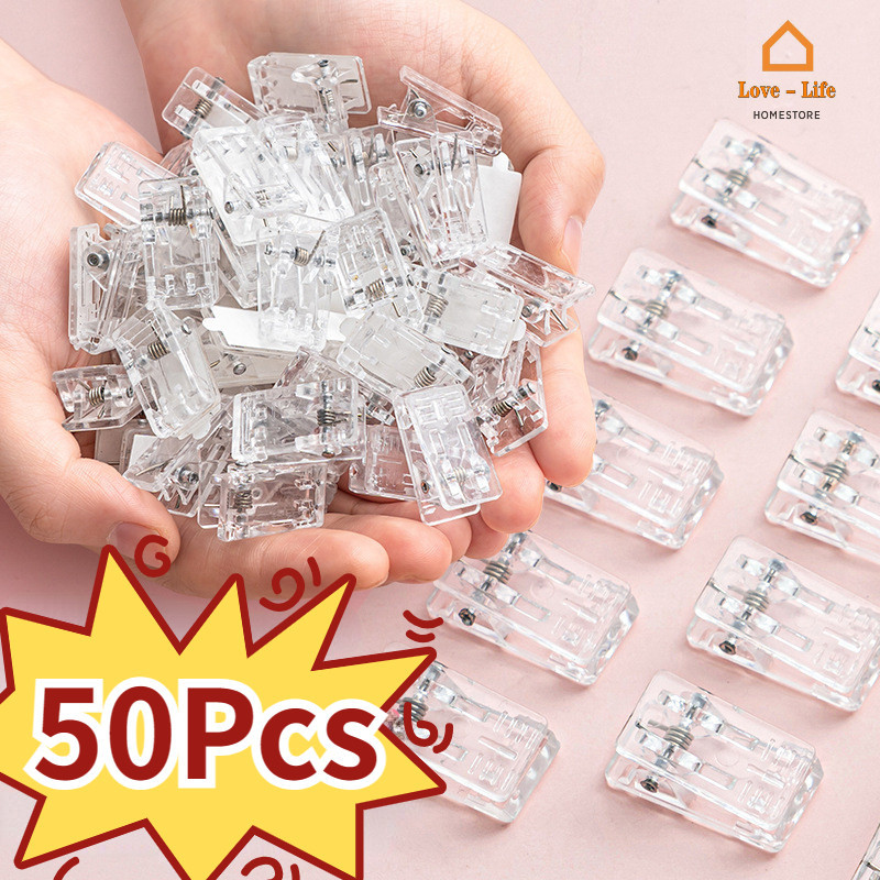 50 ชิ้น/เซ็ต Self-Adhesive Wall คลิป-พลาสติกใส Sticky แขวนโปสเตอร์ภาพคลิป - DIY เครื่องแต่งกายอุปกรณ์เย็บผ้า