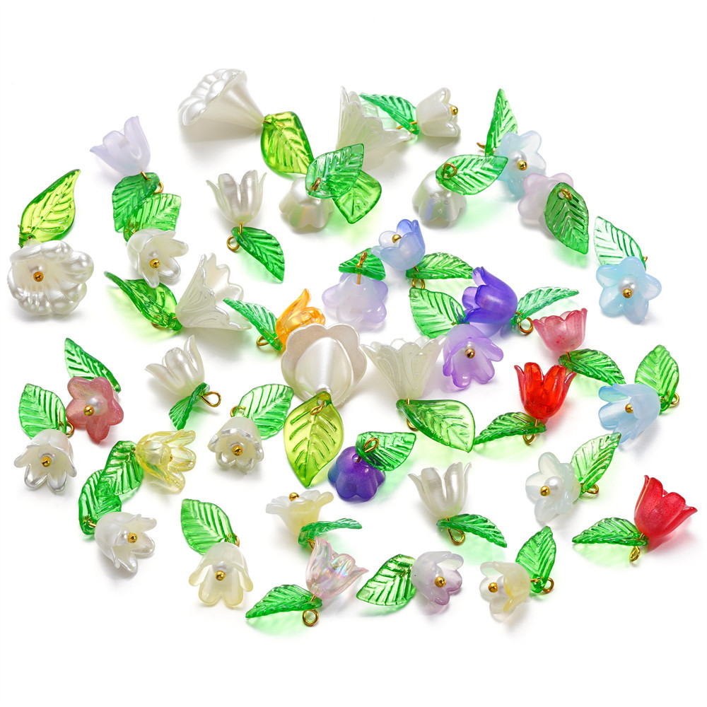 ลูกปัดดอกไม้อะคริลิค+จี้ใบไม้  10-20ชิ้น สำหรับDIYเครื่องประดับ งานฝีมือ อุปกรณ์ทำสร้อย - รูปที่ 4