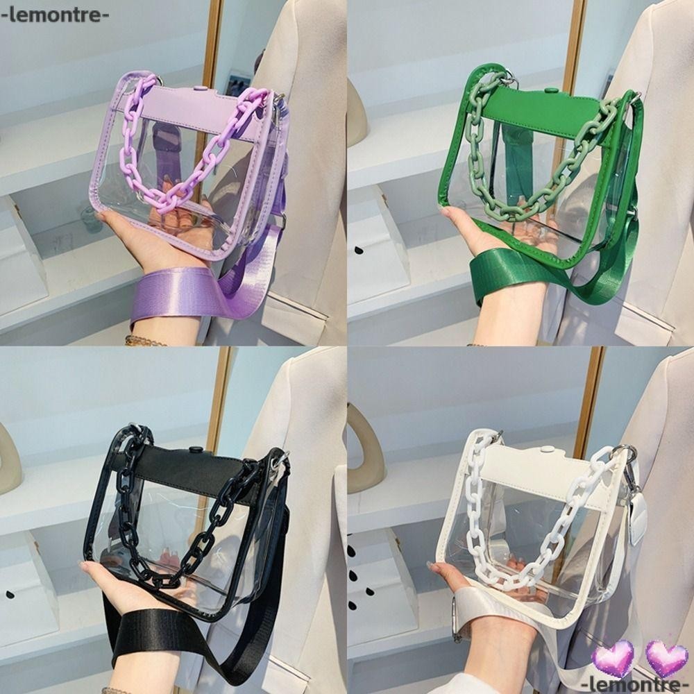 Lemontre กระเป๋าถือ PVC แบบใส ความจุขนาดใหญ่ อเนกประสงค์ กันน้ํา สีแคนดี้ สําหรับเด็กผู้หญิง