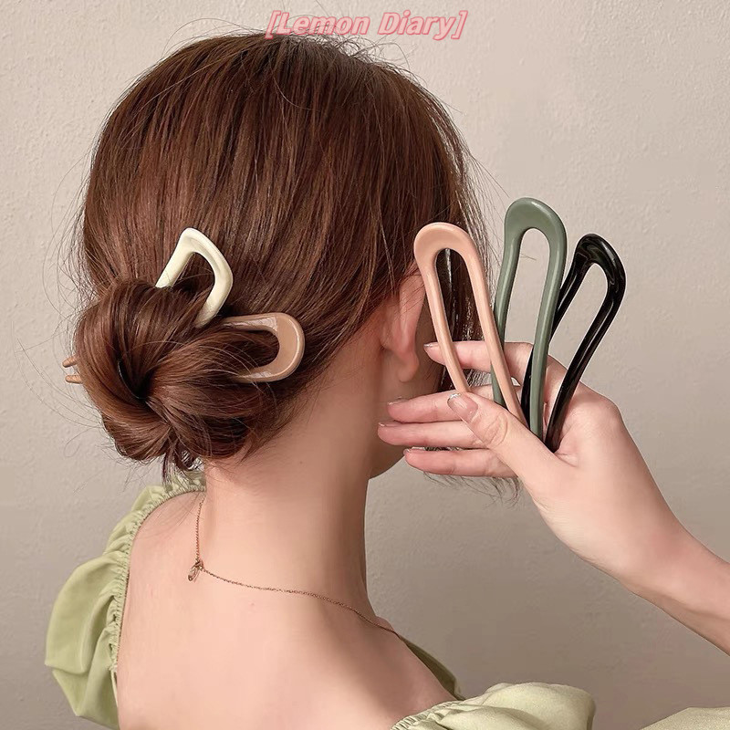 แอลดี| เกาหลีผม Sticks สําหรับผู้หญิงสาวคลิปผม Pins Minimalist U รูปร่าง Hairpins ผม Bun Maker Headwear แฟชั่นอุปกรณ์เสริมใหม่