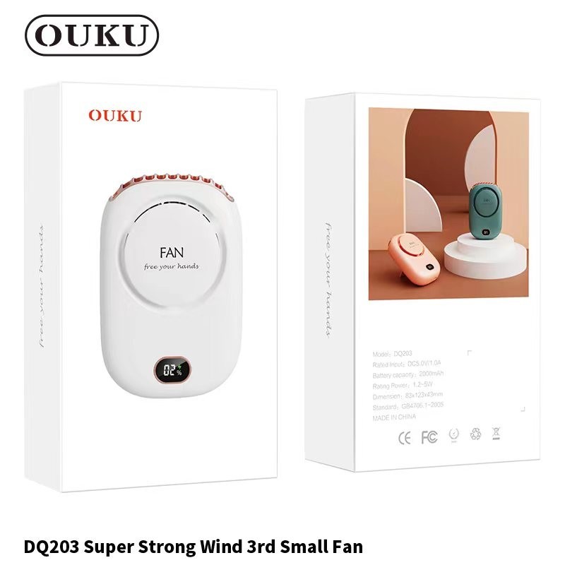 แท้100% ส่งไว รับประกัน1ปีเต็ม! OUKU DQ203 พัดลมขนาดพกพา แบบคล้องคอ ตั้งโต๊ะได้/หนีบเอวได้ ปรับพลังล