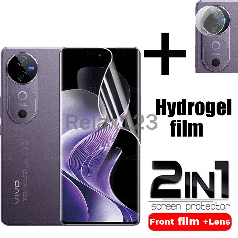 Vivo V40 Pro 2in1 ฟิล์มไฮโดรเจลด้านหน้าและฟิล์มเลนส์สําหรับVivo V40 5G VivoV40 Pro Vivo V40SE Vivo V