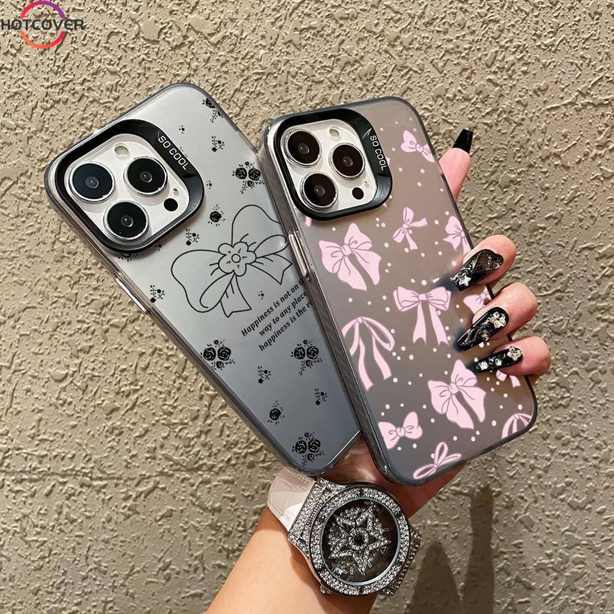 SAMSUNG สําหรับsamsung Galaxy S24 S23 S22 S21 S20 Plus Ultra S23 S21 FE J2 J7 Prime A7 2018 เคสโทรศัพท์สีดําสีชมพูBowknotสีเงินสองชั้นกันกระแทกปกอ่อน