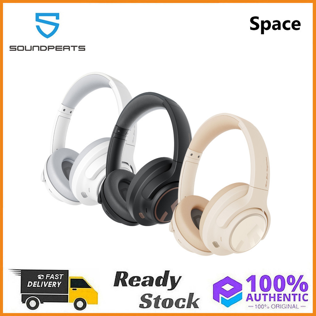 Original SoundPEATS Space หูฟังบลูทูธ 5.3 Hybrid Active Noise Cancelling หูฟังไร้สาย Over-Ear แบบพับได้น้ําหนักเบาการเชื่อมต่อหลายจุดพร้อมไมโครโฟน ANC