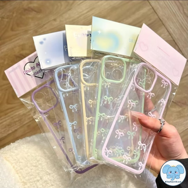 แฟชั่นน่ารักสีสันโบว์โบว์ใสปลอก Iphone 11 15 14 12 Pro Max 7Plus 13 Pro Max เคส Iphone 15 8 7 14 XR X XS Max SE 2020
