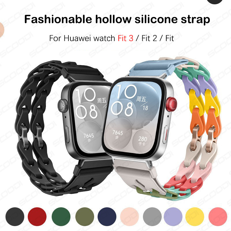 Hollow Out สายนาฬิกาสําหรับ Huawei Watch Fit 5/4/3/2/pro, Fit ใหม่, สายคู่สีสัน, เปลี่ยนสายกีฬา, อุปกรณ์เสริมข้อมือ