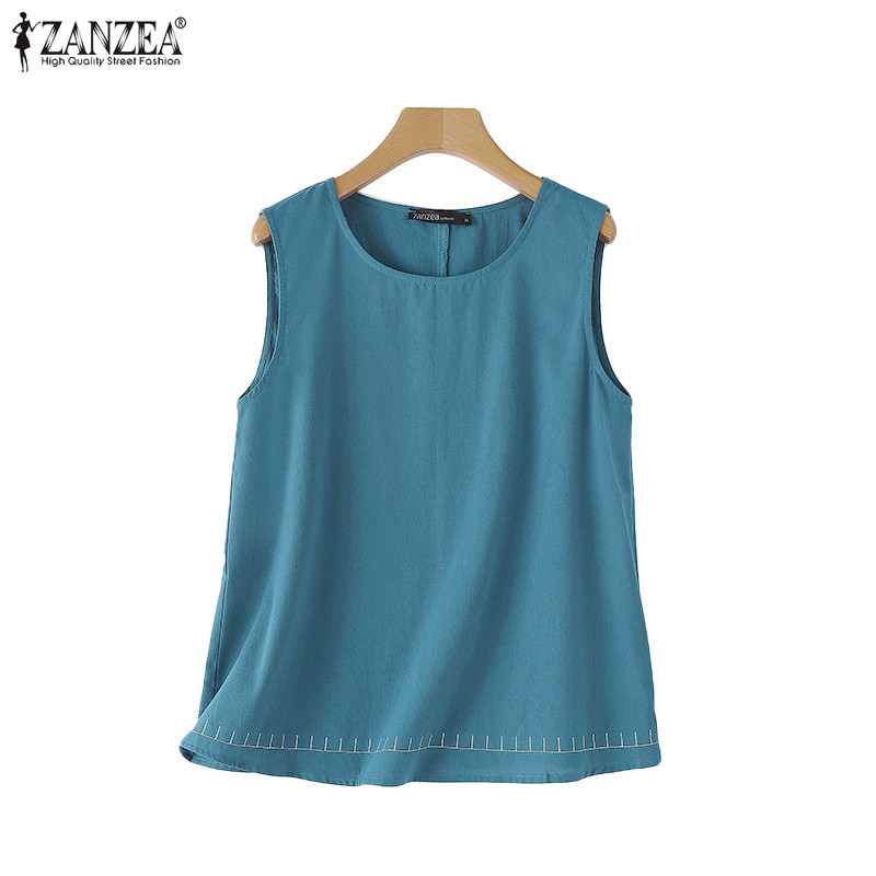 Zanzea เสื้อกล้ามปัก A-Hem สําหรับผู้หญิงวันหยุดเกาหลี