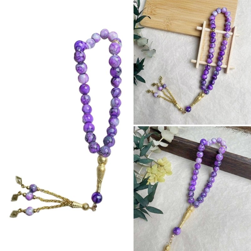 BST Devout อิสลามแก้วลูกปัด 33 ลูกปัดสีดํา Tasbih สร้อยข้อมือสําหรับสมาธิทุกวันและเครื่องประดับสวดมน