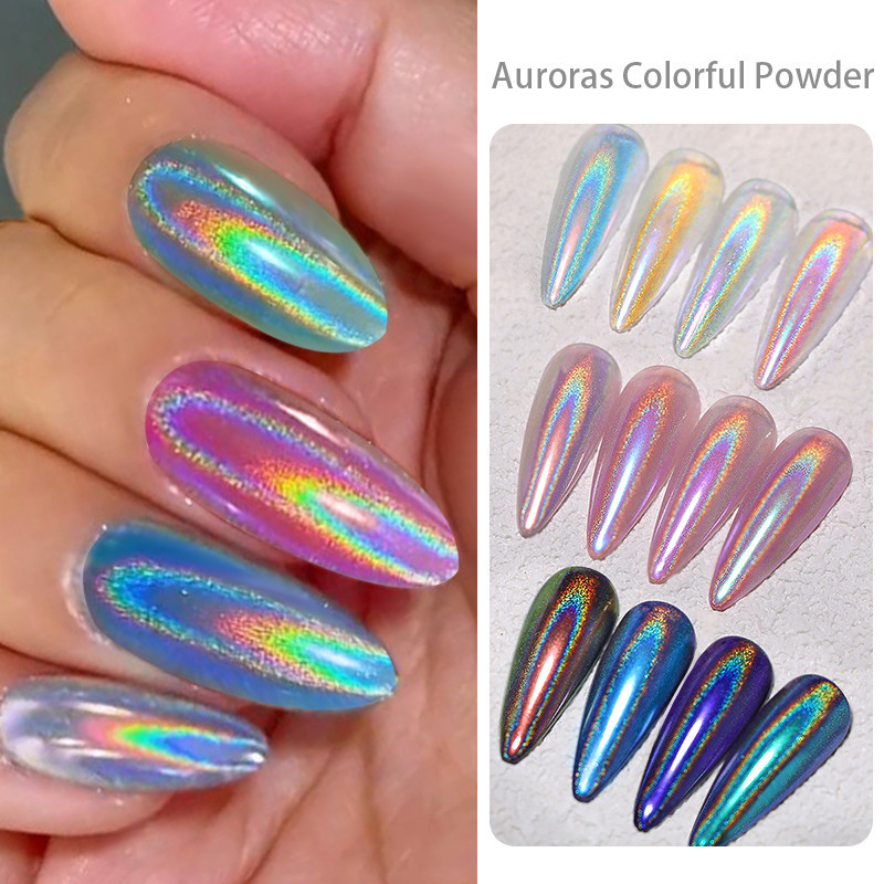 Born PRETTY Pearl Laser Glitter Nail Powder สีสันสีชมพูถูฝุ่นตกแต่งเล็บ