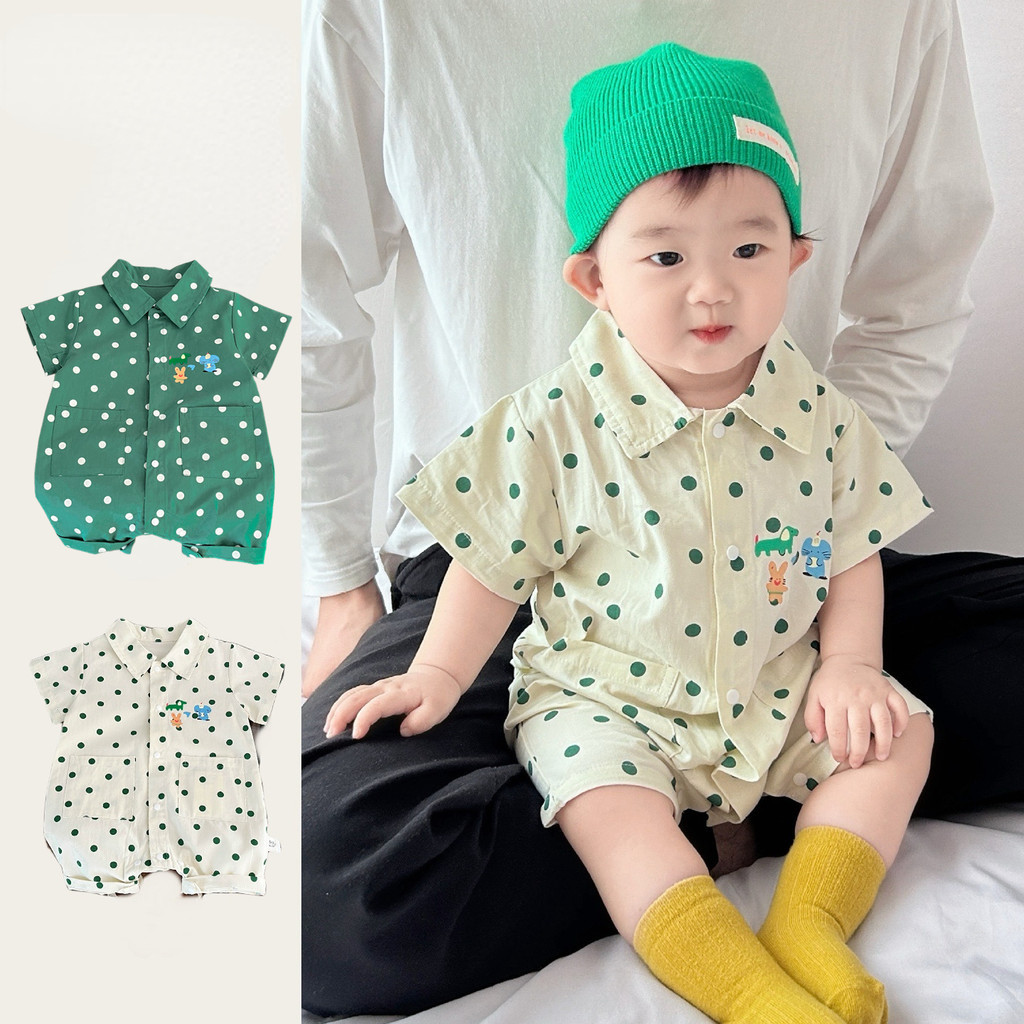 ฤดูร้อนใหม่เสื้อผ้าเด็กเด็กผู้หญิงเด็กแขนสั้น Onesie 0-24 เดือนเด็ก Polka Dot หล่อ Romper สไตล์เกาหลี Outing เสื้อผ้า