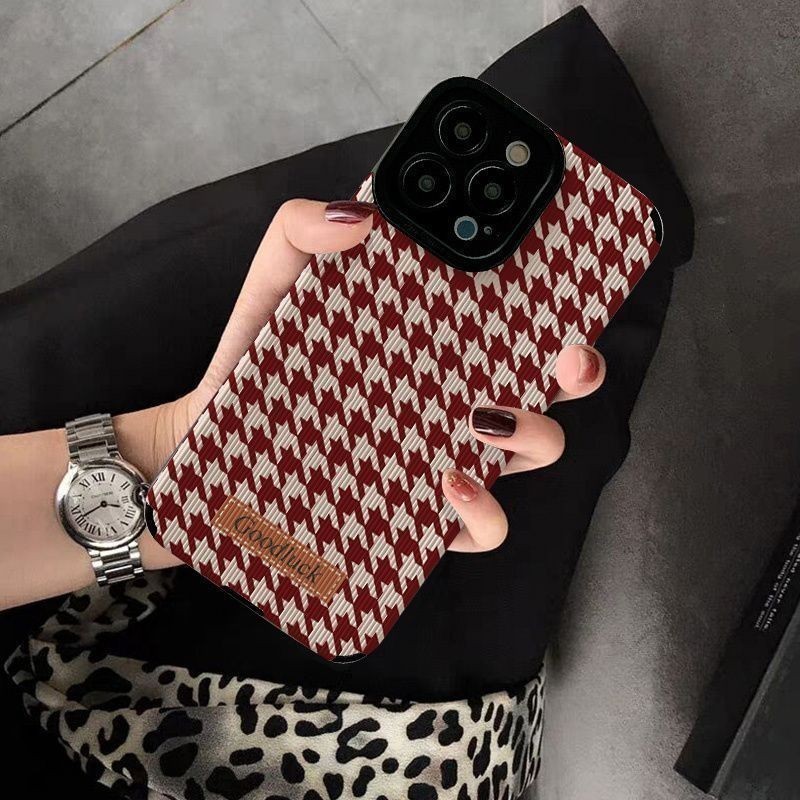 โชคดี Houndstooth Iphone 15/16Promax เคสโทรศัพท์ 11/12/13/14Pro รวมทุกอย่าง Xr/Xsmax Dirt และ Drop Proof เคสป้องกัน