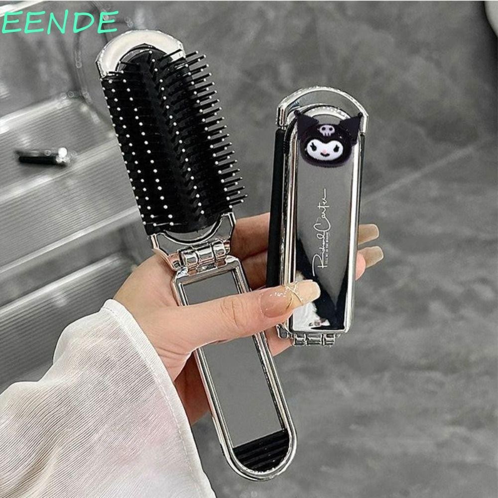 Eende 2 in 1 Comb Mirror Set, Cinnamoroll Kuromi Kuromi Air Bag Hair Comb, Mini Folding Square Anti Static Folding Hair Brush Travel