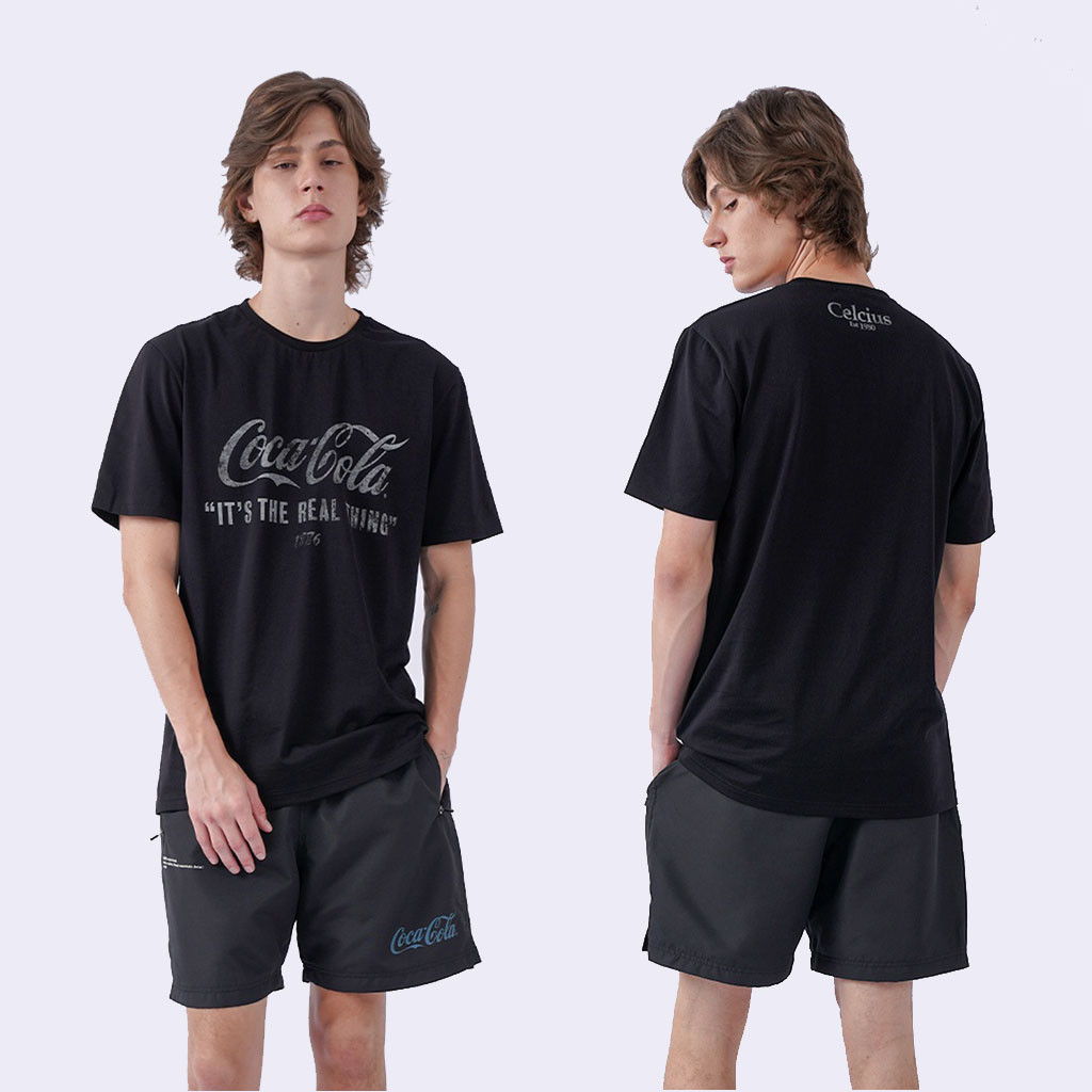 Hitam [Ori] เสื้อเชิ้ตแขนสั้น Celcius x Coca-cola LIN000463สีดํา ค