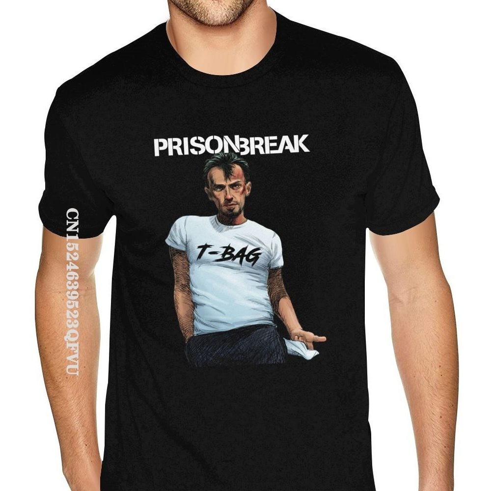 เสื้อยืดผู้ชายสไตล์ Prison Break T-Bag ขนาดใหญ่ ลายอะนิเมะ พร้อมดีไซน์หรูเหมือนยุค 90s