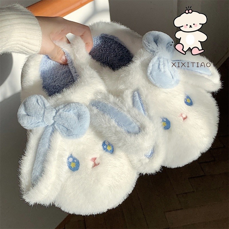 Xixtiao รองเท้าแตะผ้าฝ้ายบ้านในร่ม Soft Sole หญิงญี่ปุ่นน่ารักกระต่าย Warm Plush