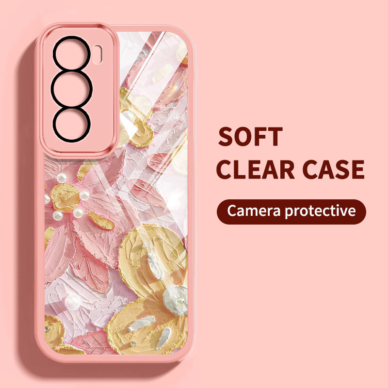 เคสโทรศัพท์โปร่งใสสําหรับoppo Reno 12 5G Reno12 F Reno12 Pro 5G 12Fดอกไม้มุกสีสันสดใสเคสป้องกันการตกพร้อมเลนส์