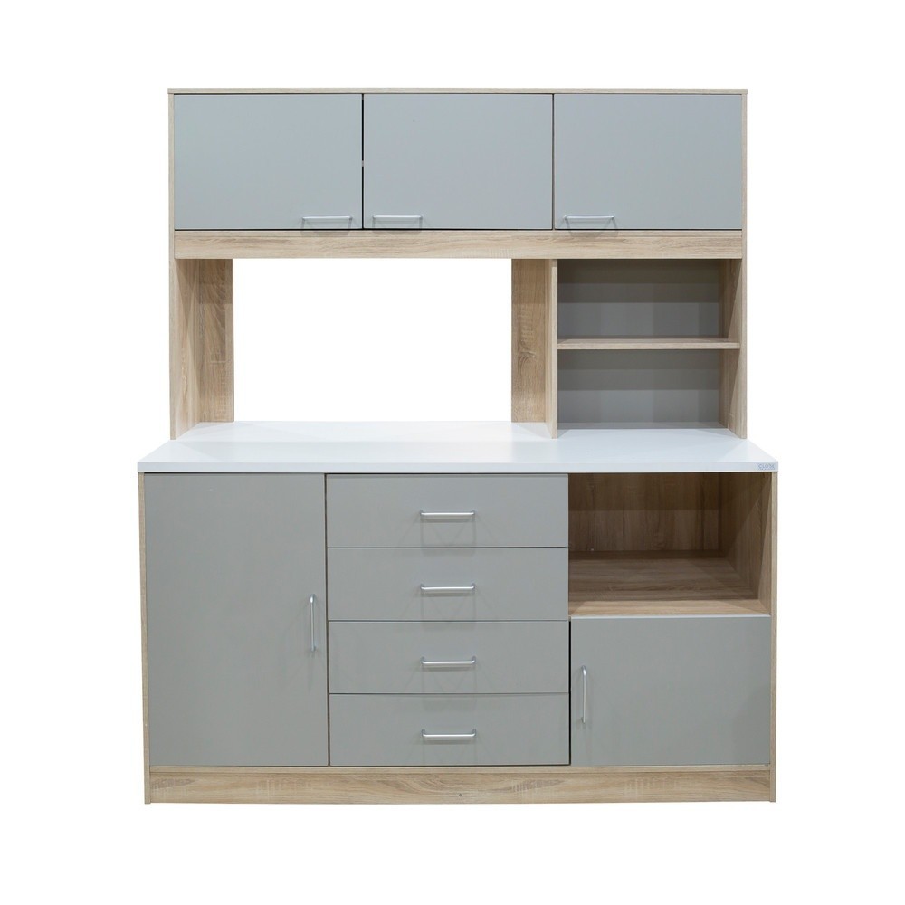 GlobalHouse CLOSE ชุดครัวสำเร็จรูปท๊อปเรียบ ENOLA-GR160 ขนาด 160x60x180ซม.สีบีช-เทา สินค้าของแท้คุณภาพดี