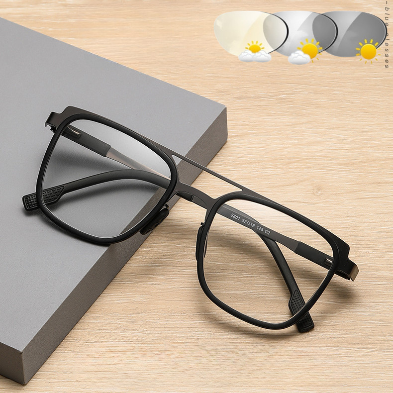 กรอบโลหะเหล็ก Photochromic Double Vista Anti UV Eye แว่นตาสําหรับชายป้องกันรังสีแฟชั่น Aviator กลางแจ้ง Progressive เลนส์ใกล้และ Far Japan Original แว่นตาอ่านหนังสือ SPG467
