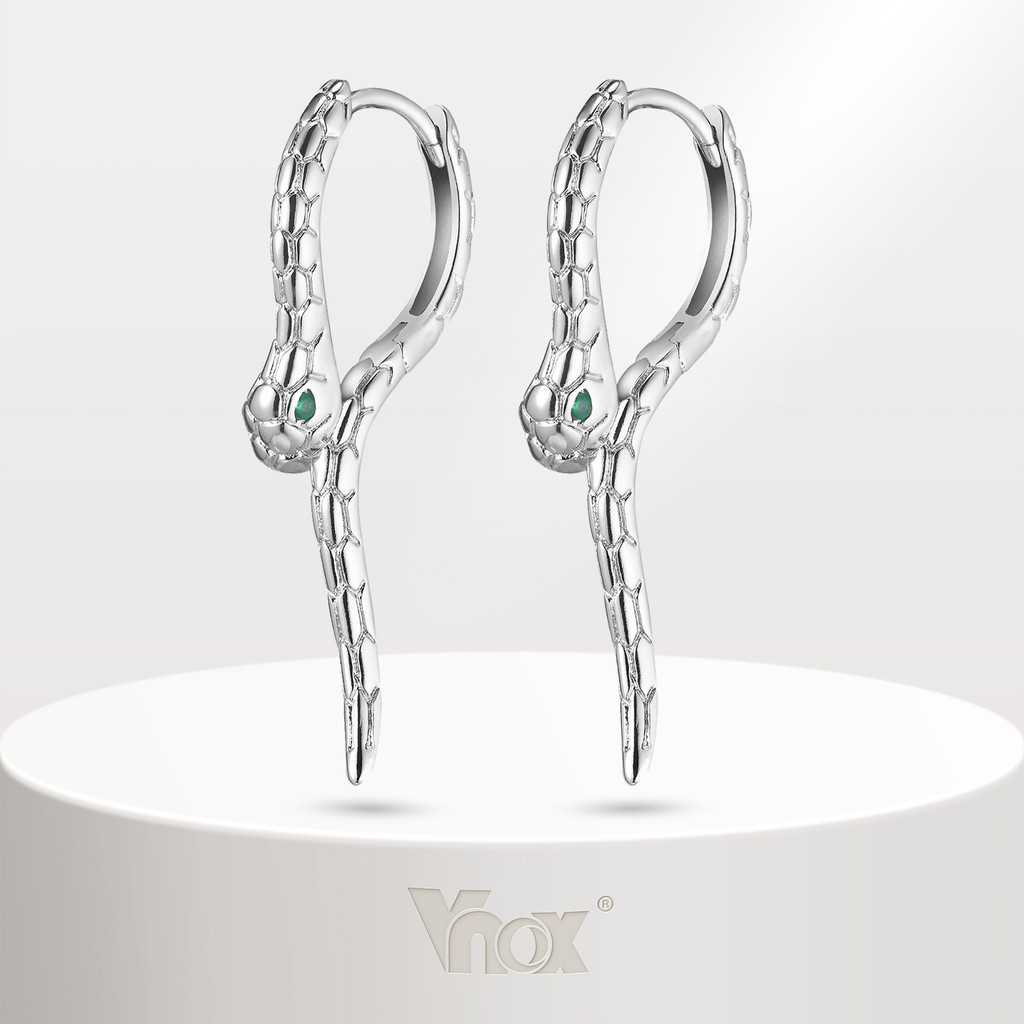 VNOX วีน็อกซ์ สีเขียวเพทายตางูหูหัวเข็มขัด,เงินต่างหูห่วงขนาดเล็กสําหรับผู้ชายบอย,ต่างหูผู้ชายแฟชั่นเครื่องประดับ