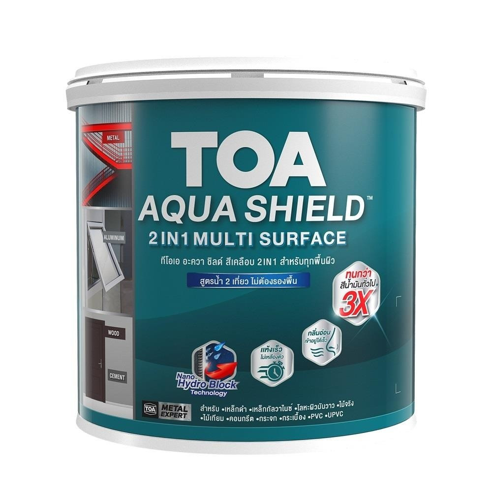 สีเคลือบด้าน 2IN1 สูตรน้ำ Aqua Shield AQ888 Flat Black (กล) TOA