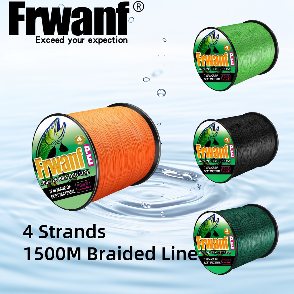Frwanf 4X PE สายตกปลา 1500M สายถัก Multifilament Line สายลอย 4 Strands 0.9 กก.-45.3 กก.