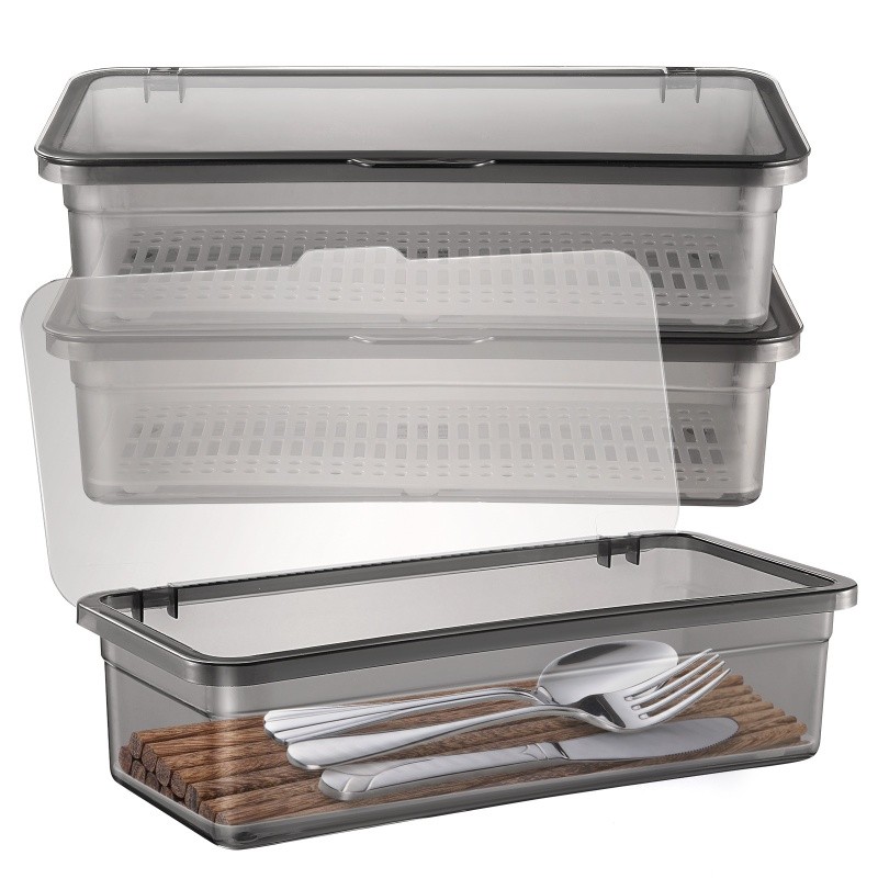 Flip-top กันฝุ่นกันน้ํา Organizer - Ins Clear Desktop Sundries Storage Box พร้อมฝาปิด - เครื่องครัวบนโต๊ะอาหาร Drainable Container