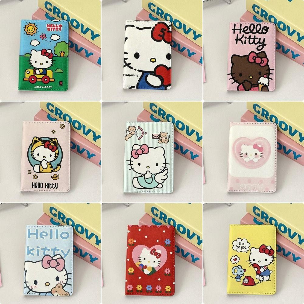 Uumir ปกหนังสือเดินทาง, Hello Kitty PU หนังหนังสือเดินทาง,น่ารัก Multi-function สี่เหลี่ยมผืนผ้ากันน้ําผู้ถือหนังสือเดินทางอุปกรณ์เสริมการเดินทาง