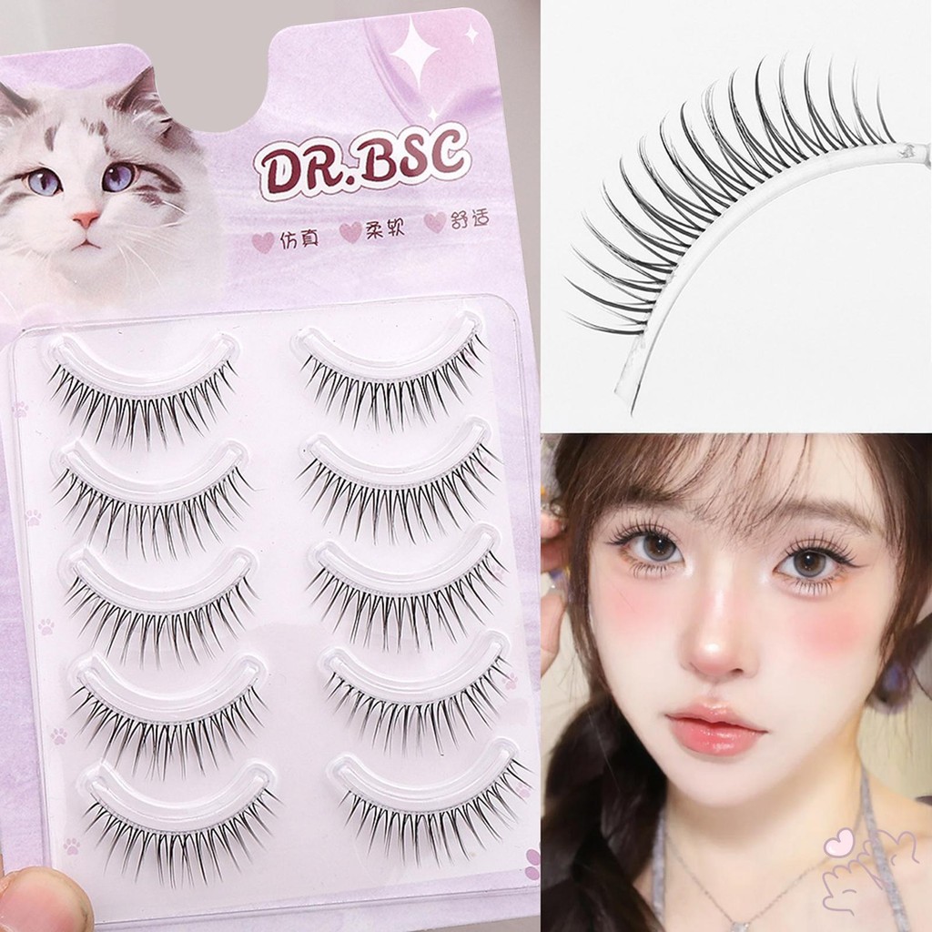 AEBBK 5คู่- ﻿ Clear Band Strip Wispy ขนตาปลอมตาตุ๊กตาขนตาปลอมเอเชียธรรมชาติ