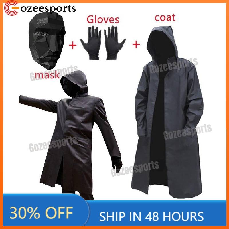 3 ชิ้นชุดเกมปลาหมึก Boss เครื่องแต่งกายชุดด้านหน้า Man Windbreaker หน้ากากและถุงมือฮาโลวีนคอสเพลย์ชุด